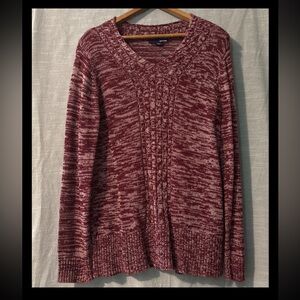 Basic Editions Sweater Pullover Long Sleeve Burgundy/White Women’s Sz M